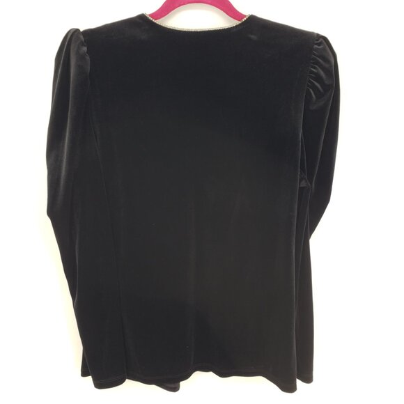 3/$25 INC International Concepts Rhinestone Trim Velvet Top L Long Puff‎ Sleeves - Picture 3 of 7